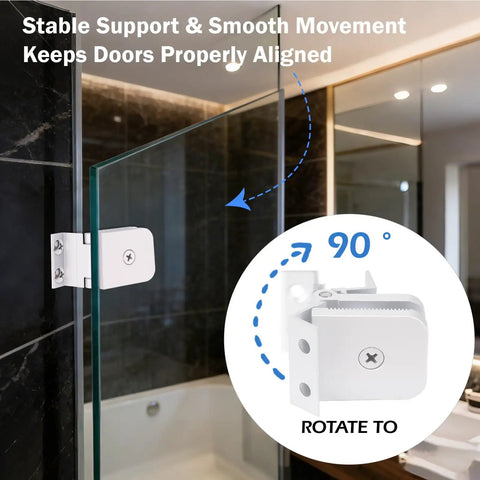 Two Pack Replacement Glass Shower Door Hinges For One Quarter Inch Thick Doors, Frameless Style close-up installation view