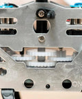 Close-up of a metal frame holding 0.5 module plastic gears for DC motors and RC cars from the 200Pcs gear set.