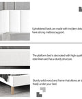 Upholstered headboard and solid wood frame of Modern White Full Size Bed Frame With Linen Upholstered Channel Tufted Headboard Lowkey Stunning Platform Bed Straight Up Cozy Wingback Design Easy Peasy Assembly Built To Last.