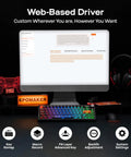 Wireless Mechanical Gaming Keyboard With Rotary Dial Knob And 8000mAh Battery showcasing web-based driver settings on computer screen.