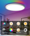 Smart LED Flush Mount Ceiling Light With HomeKit Siri Alexa Google Voice Control 12 Inch 24W illuminating a living room