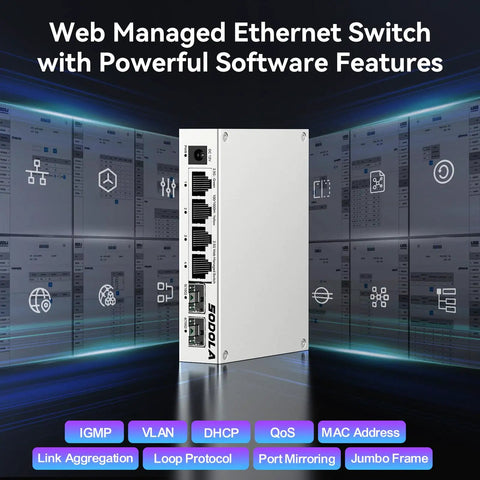 Six Port 2.5G Easy Web Managed Switch with Four 2.5G BaseT Ports and Two 10G SFPPlus for Home Lab Networking display