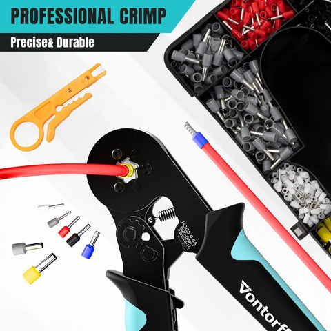 All In One Ferrule Crimping Kit With 1400 Ferrule Terminals For 20 8 AWG Wire Heavy Duty Hex Ratcheting Crimp Tool 23 10 AWG