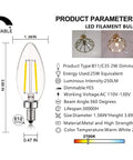 2W LED Candelabra Bulb That Gives Vintage Filament Vibe 25W Equivalent E12 Dimmable Clear Glass Warm White 2700K B11 Size