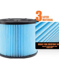 Replacement Filter For 3 To 4 And A Half Gallon Wet Dry Vacuums 3 Layer Pleated Design Washable Reusable for Dust
