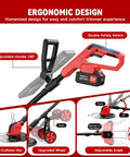 Beast Workhorse 20000 RPM Cordless Weed Wacker With Wheel features ergonomic design, adjustable handle, and safety switch.