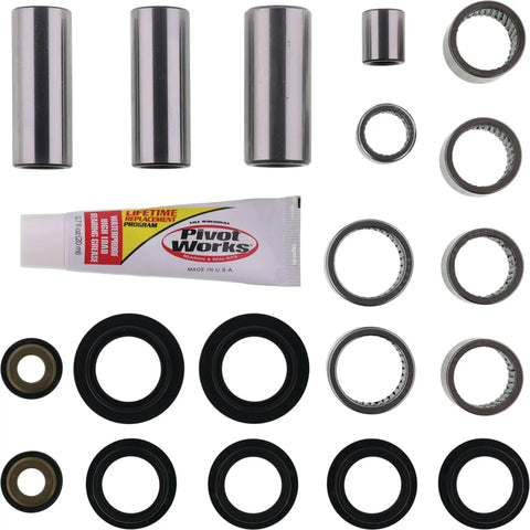 Rear Suspension Linkage Rebuild Kit For KLX250R 1994-1996, KLX250S 2006-2019, KLX250SF 2009-2010, KLX300R 1997-2007 To Restore Smooth Handling And Peak Performance On Dirt Bikes. Pivot Works bearing and seal kit parts