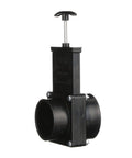 Valterra ABS gate valve for RV, 3-inch hub to spigot connection, black plastic, front view