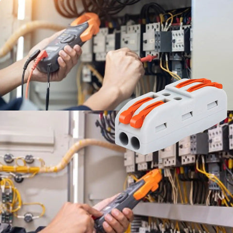 Push In Wire Connectors 20 Pack Quick Electrical Cable Connectors 2 Pin For 28 To 12 AWG Cables in use during DIY electrical projects