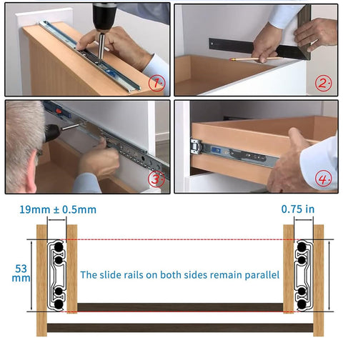 Locking Telescopic Drawer Runners With Full Extension For Cabinets And Cupboards Heavy Duty Metal Slides In 12 Inch 26 Inch And 60 Inch Lengths Blue Front Lock Handle Replacement For Deep Drawers 300mm And 12 Inch Compatible installation process.