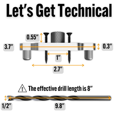 Diagram of Doweling Jig Kit For Floating Shelf Brackets With Self Centering Drill Guide And One Half Inch By Nine Point Eight Inch Drill Bit