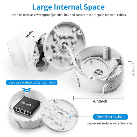 Waterproof Security Camera Junction Box Kit 8 Pack ABS Plastic Wall Mount Brackets for CCTV Cameras with internal views and wiring