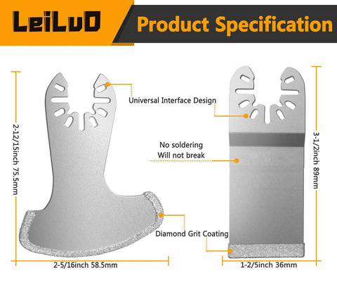 LEILUO 6pc diamond oscillating tool blades kit for grout removal; universal interface blades with diamond grit coating.