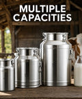 Tough As Nails Heavy Duty Stainless Steel Water Dispenser Milk Can Jug With Secure Locking Airtight Lid For Outdoors Hunting Trips in multiple sizes.
