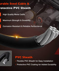 Close-up of Upgraded 340-4990 Remote Brake Bias Adjuster Cable with steel strands and PVC sheath, highlighting durability features.