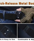 Mens Tactical Belt With Elastic Stretch Strap And Quick Release Metal Buckle, Heavy Duty Riggers Belt worn with jeans