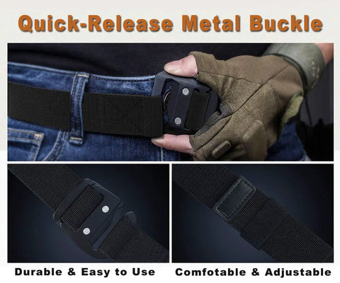 Mens Tactical Belt With Elastic Stretch Strap And Quick Release Metal Buckle, Heavy Duty Riggers Belt worn with jeans