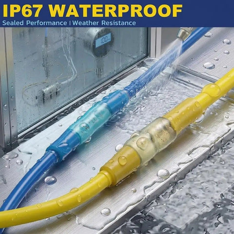 120 Piece Heat Shrink Butt Connectors Kit for Automotive and Marine Wiring, waterproof connectors under water spray.