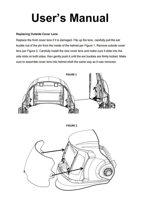 User's manual for Replacement Welding Helmet Lens Kit With 10 Grind Shield Clear Lenses 4 Exterior Cover Lenses And 2 Inner Lenses