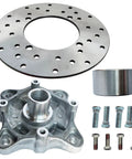 Solid Rear Wheel Hub Assembly With Brake Rotor And Beefy Studs Bolts Kit For Polaris RZR And Sportsman Atv Utv showing parts and hardware.