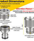 Diagram of Quick Connect Sink Faucet Adapter For Shower And Garden Hose Chrome Brass Connector Kit with dimensions and threads.