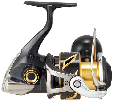 Side view of Stella SW 6000XG Spinning Reel Gold Black Saltwater Ready Beast Mode Performance 13 Bearings 1 Roller Gear Ratio 6.2 To 1.