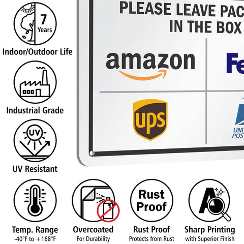 Premium 7 X 10 Inch Rustproof Aluminum Delivery Instructions Metal Sign For Amazon And FedEx And Ups Package Drop Off Outside with durability features