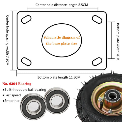 Schematic diagram of Heavy Duty Industrial Casters Pack Of 4 Lockable Swivel Wheels Double Ball Bearings dimensions for base plate.