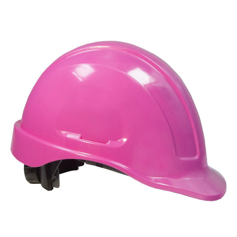 Pink Safety Hard Hat With ANSI Z89.1 2014 Type I Class E Protection HDPE Cap Style Helmet With 4 Point Ratchet Suspension