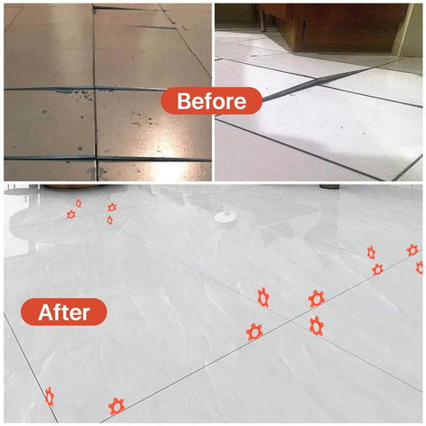 Before and after images using Hexagon Tile Spacers Set 100 Pcs 1 To 5 Mm Six Sizes In One Large 6.7 Cm Reusable Plastic Tile Leveling Shims