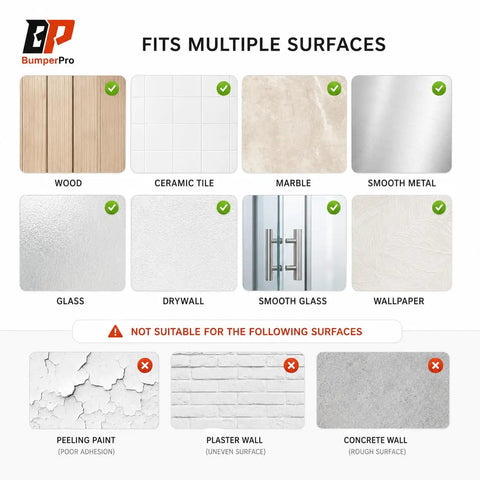 Fits multiple surfaces for One Hundred Piece Clear Self Adhesive Cabinet Door Bumpers Three Eighth Inches Silicone Rubber Stoppers.