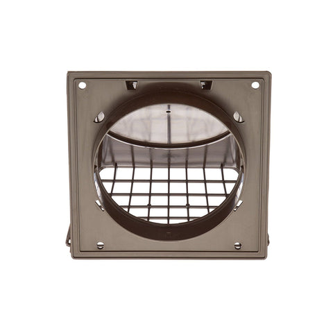 Front view of Brown Plastic Dryer Vent Hood With Removable Screen And Damper Keeps Out Weather And Debris UV Inhibitor For Extra Durability