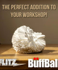 Beast Drill Buffer Ball Kit With 1.76 Oz Metal Polish Paste 7 Inch Polisher Attachment displayed on a wooden surface.