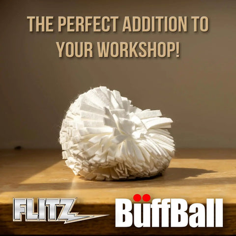 Beast Drill Buffer Ball Kit With 1.76 Oz Metal Polish Paste 7 Inch Polisher Attachment displayed on a wooden surface.