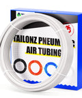 Rugged White Nylon Air Brake Hose Tube Quarter Inch Bore Three Eighths Wall Thirty Two Foot Heavy Duty Pneumatic Line in packaging.