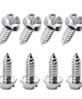 8 Pack License Plate Screw Kit For Most Cars In 304 Stainless Steel Hex Head Self Tapping Bolts Rust Proof Silver Frame Accessories One Quarter Inch Diameter Three Quarter Inch Length, showing eight steel screws with hex heads