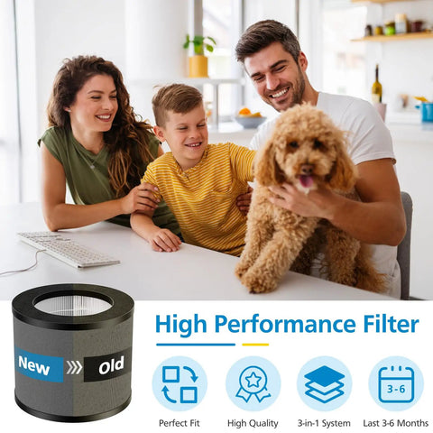Family with dog and Replacement Filter For TT-AP006 Air Purifier 3 In 1 HEPA Filter And High Efficiency Activated Carbon Filter