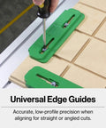 MatchFit CNC Clamping Kit For Woodworking And Milling, 11 Piece Green Set with Edge Clamps in use on wood surface