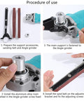 Step-by-step procedure for Khbyt Electric Belt Grinder Attachment transforming angle grinder for sanding and polishing.