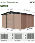 Front view of 6x8 Foot Outdoor Steel Storage Shed with Lockable Door Waterproof and Rust Proof Construction for Yard Patio Backyard Garden Dual Door Access Top Ventilation to Prevent Condensation Perfect for Tools Lawn Gear Bikes.