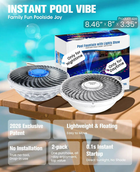 All Day Sun Powered Floating Pool Fountain Kit With Light Show Two Pack Upgraded 2026 Large Solar Fountains For Above Ground Pools