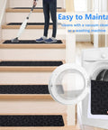 15 Piece Indoor Stair Treads For Wooden Steps Grippy Non Slip Carpet Treads With Gray Stripe Design Polyester Runner Mats for easy cleaning with vacuum and washing machine