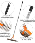 62 Inch Adjustable Thatch Rake With 19 Tines Nickel Steel For Lawn Dethatching And Soil Aeration with ergonomic handle.