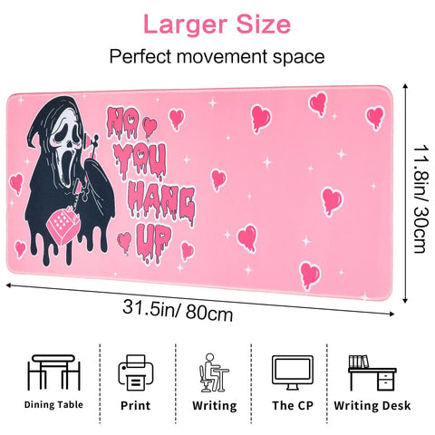 Pink Large Gaming Mouse Pad 31.5 By 11.8 Inches Desk Mat With Anti Skid Rubber Base featuring a 'No You Hang Up' design