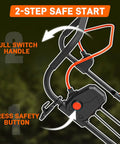 2 In 1 Electric Dethatcher And Scarifier For Lawn Care With A Handy Walk Behind Design, handle and safety button close-up