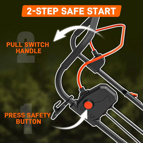 2 In 1 Electric Dethatcher And Scarifier For Lawn Care With A Handy Walk Behind Design, handle and safety button close-up