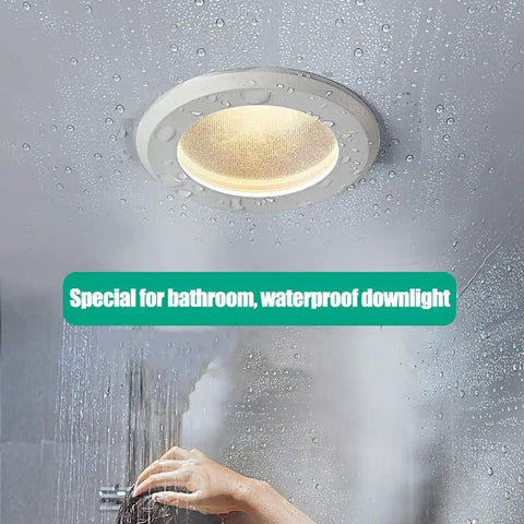 WKNHHL 7W Waterproof Led Downlight - Recessed Indoor Lighting for Bathroom, Kitchen, and Shower Room in a shower with water droplets.
