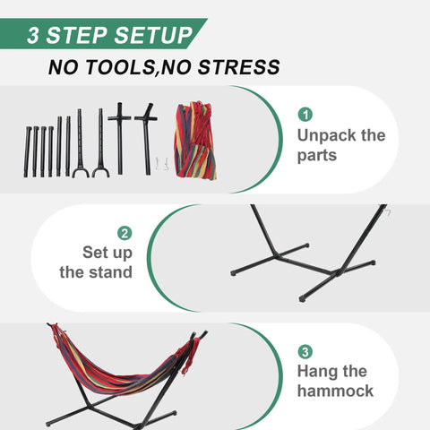 3 In 1 Portable Outdoor Hammock With Stand And Carry Bag, Heavy Duty Steel Frame, 600 Lb Weight Capacity, Easy Setup Steps