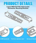 Solid Rock Dishwasher Mounting Brackets 2 Piece No Sweat Heavy Duty Retainer Clips For Quartz Countertops and Under Cabinet Walls Simple Setup Lockdown Kit Compatible With Standard Appliance Sizes, stainless steel brackets with holes for mounting.