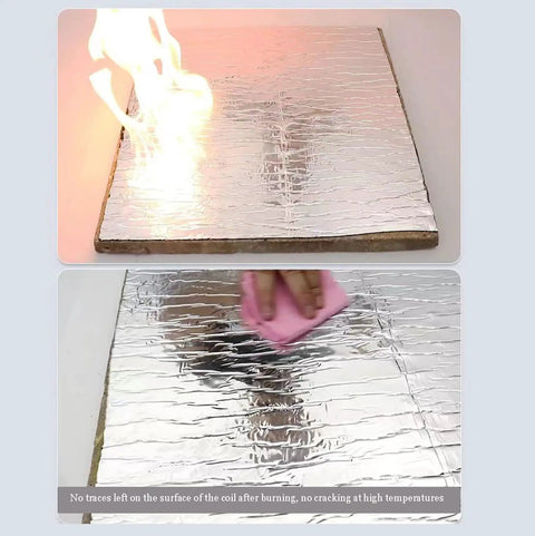 Tough As Nails Self Adhesive Roofing Underlayment Roll with flames, showcasing heat resistance and easy cleaning.